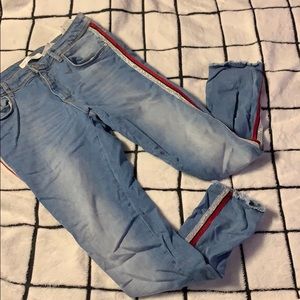 Zara Red and Glitter Striped Blue Jeans